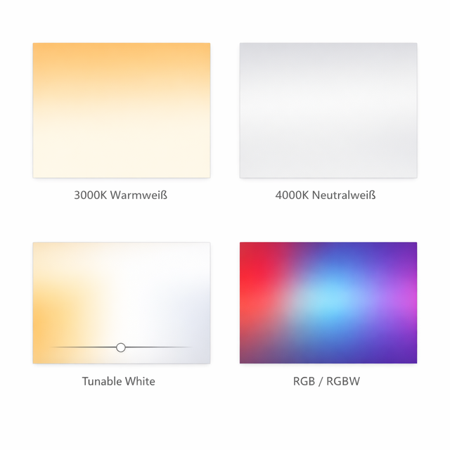 Lichtfarben und Steuerungsoptionen für Lichtdecken von 3000 K bis RGB