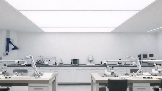 Dentallabor mit gleichmäßiger Lichtdecke und blendfreier Beleuchtung