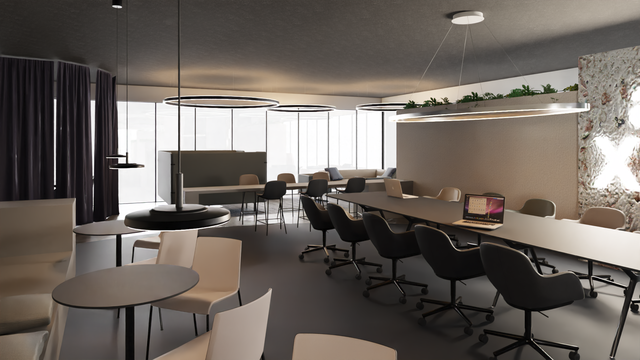 pCon visualisation of a modern workspace with SATTLER luminaires