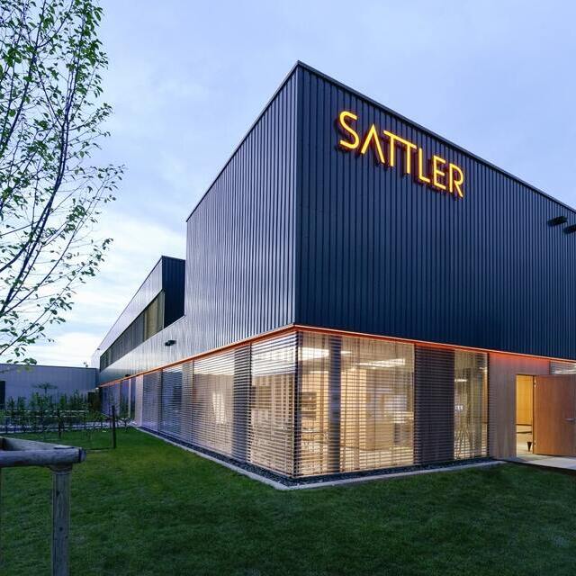 SATTLER company building in Göppingen at dusk