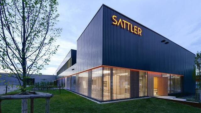 SATTLER company building in Göppingen at dusk