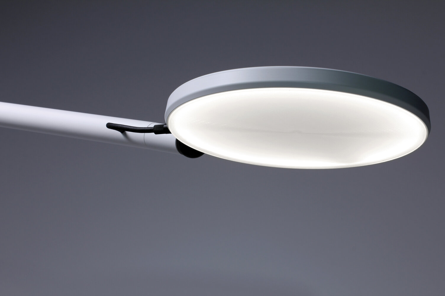 AVVENI Flächenleuchtenkopf (Flood light head) mit weißem Gehäuse. Der Diffusor ist kreisförmig gerillt und glänzend.