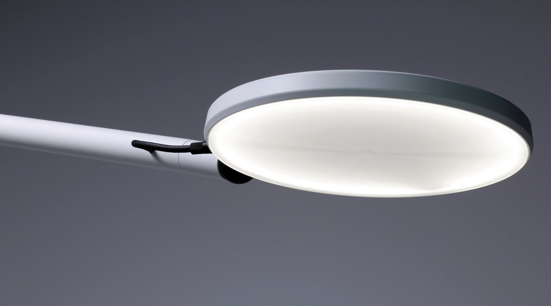 AVVENI Flächenleuchtenkopf (Flood light head) mit weißem Gehäuse. Der Diffusor ist kreisförmig gerillt und glänzend.