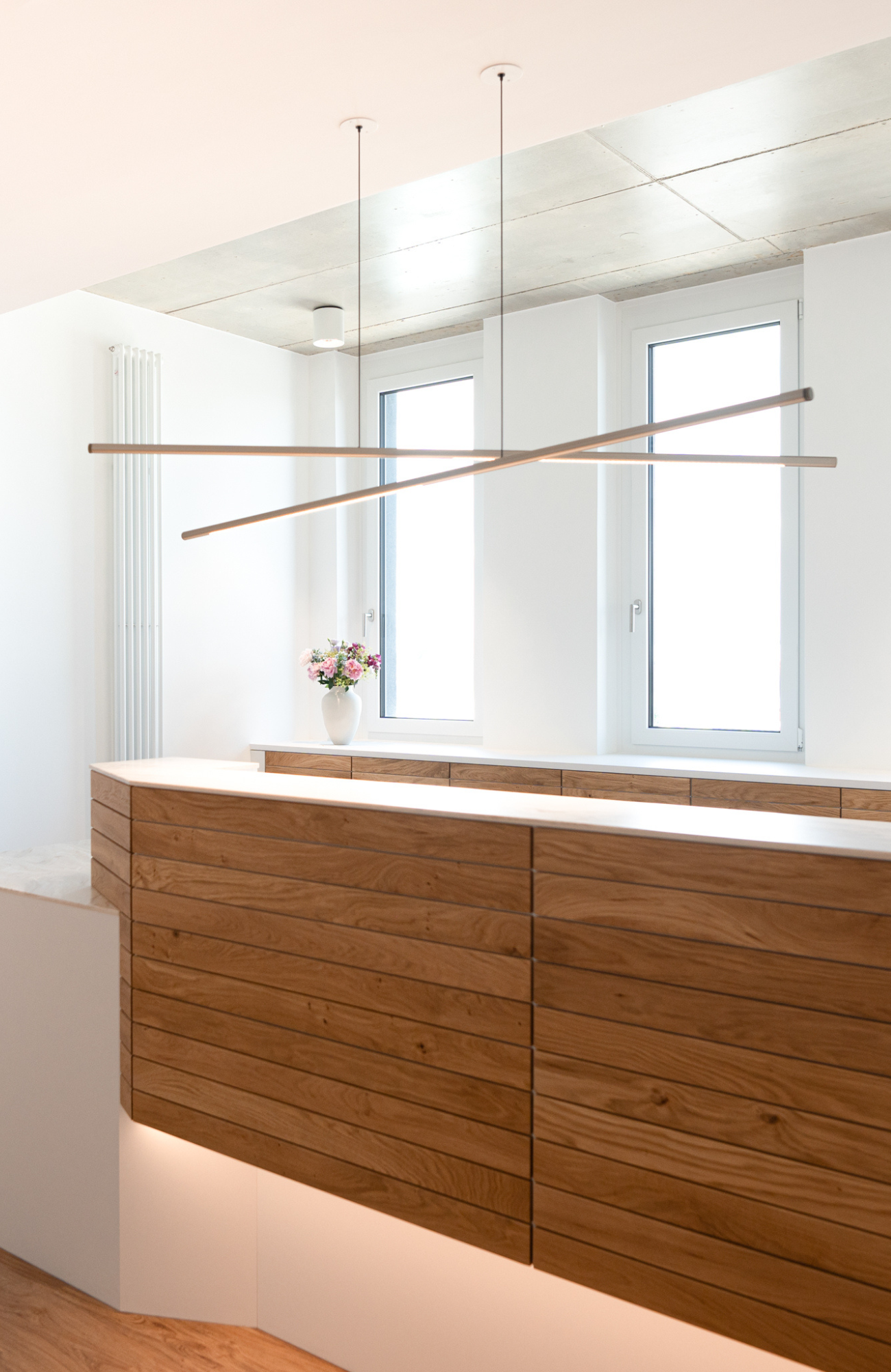 Empfang Zahnzentrum Roesner mit PALITO MIKADO Leuchte, minimalistisches Design