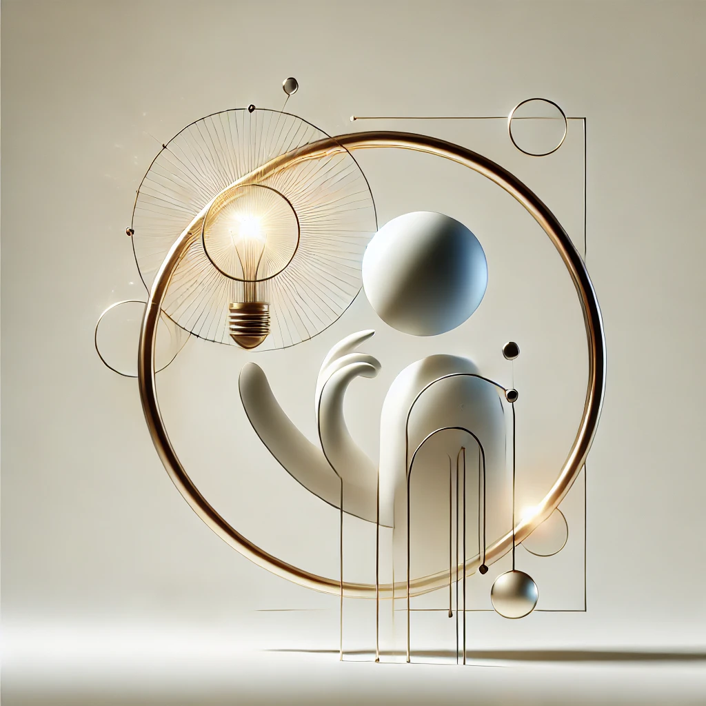 SATTLER Lichtidee: Innovation in der Lichtgestaltung Abstrakte Figur mit Glühbirne, SATTLER Symbol für Lichtidee und Innovation